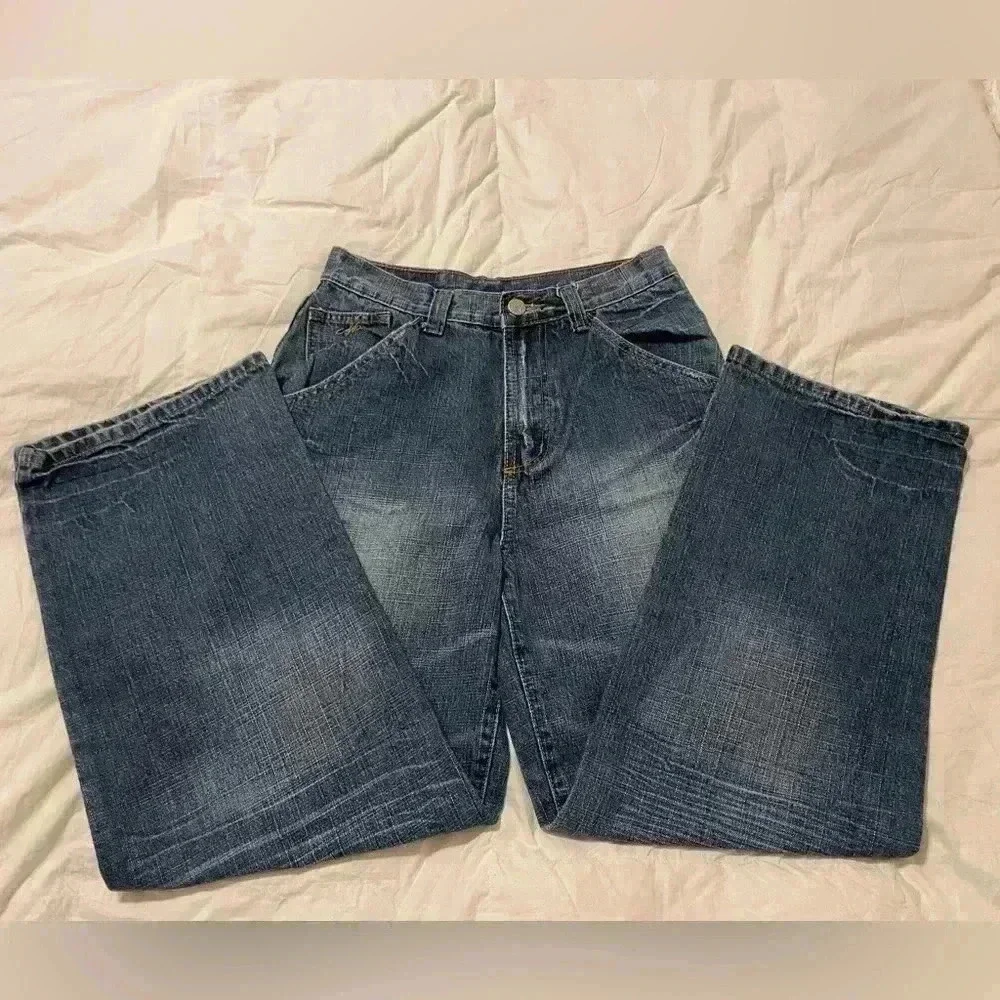 VTG MAKAVELI Brand Tupac Denim Jeans Rap Portrait Logo 90s 2Pac Size 14 wide leg - Picture 6 of 16